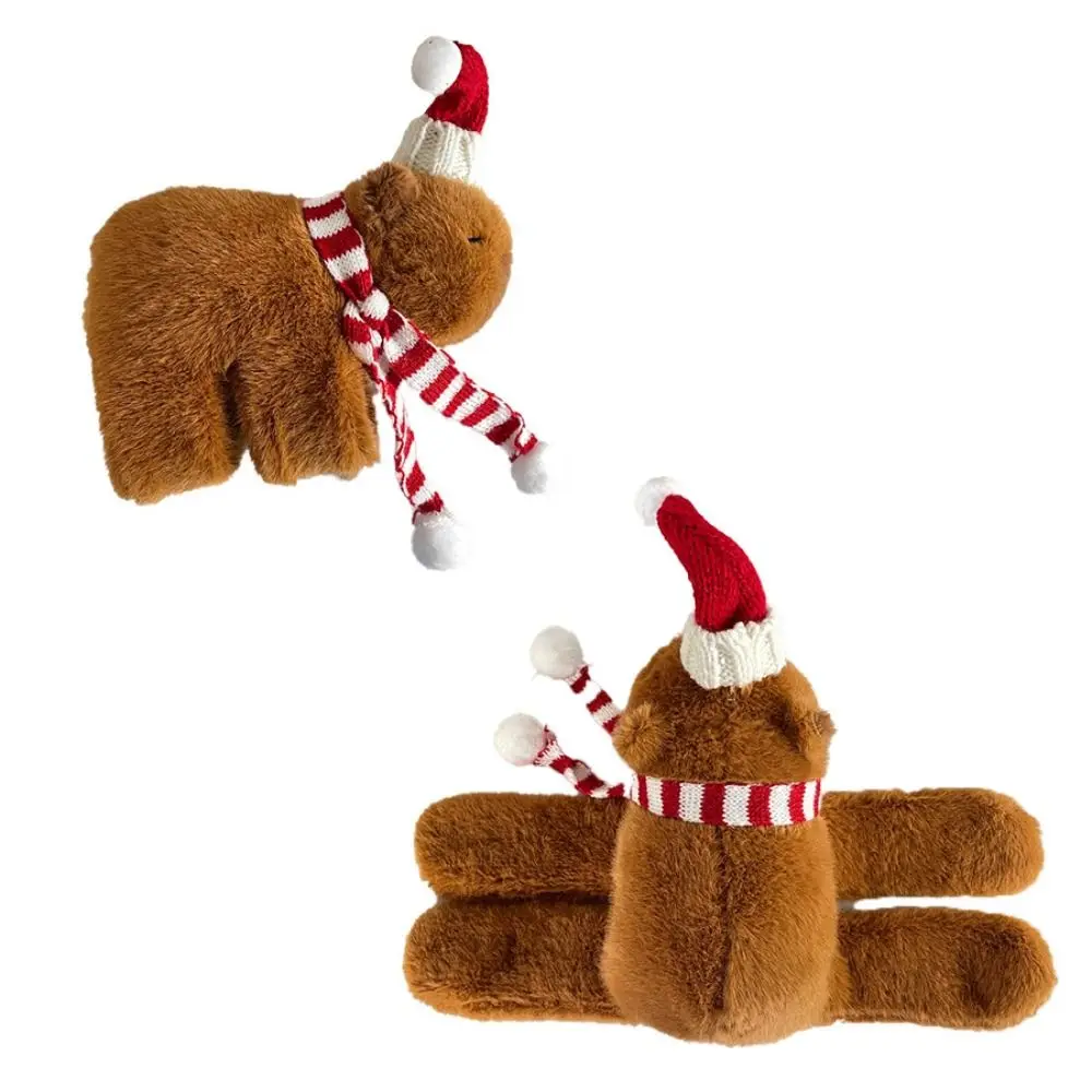 Christmas Hat Capybara Plush Slap Bracelet Clap Circle Toy Fluffy Capybara Slap Snap Doll Toy Cute Wristband