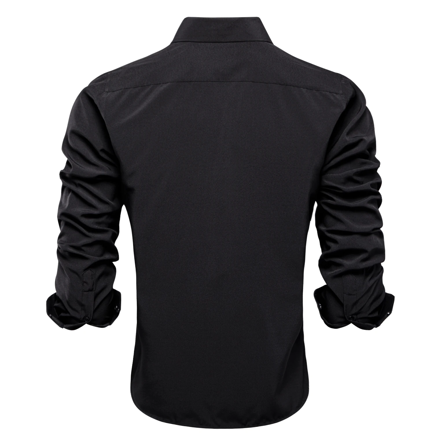 Hi-Tie Pure Black Silk Mens Shirts Plain Smooth Long Sleeve Formal Dress Blouse for Male Wedding Business Events Oversized Gift