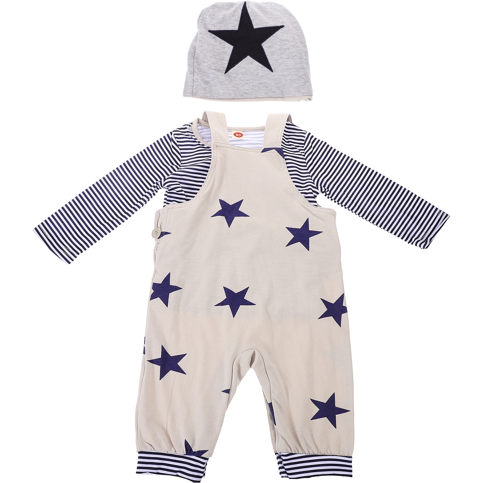 

1 set 1 Star Print Boy Clothing Suit Breathable Long Sleeve T-Shirt Toddler Spring Outfit Suspender Trouser Set For Autumn