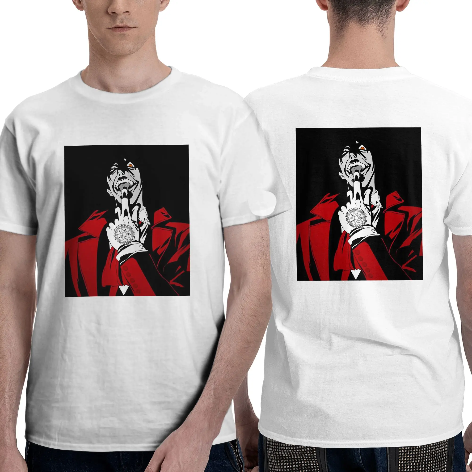 100% Cotton Alucard Hellsing Manga T-Shirt Men's Double Sided T Shirt Men Crew Neck Summer Shirts Tops S-6XL view 2