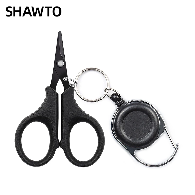 Shawto Titanium Coating Stainless Steel Fishing Scissor Plier Cut PE Braid Line Cutter Plies Carp Fishing Accessories Tools