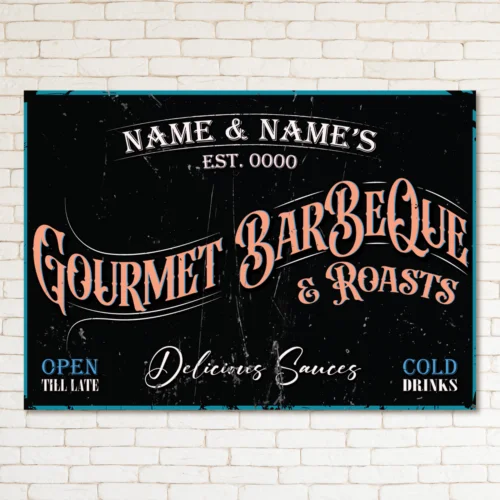 Personalised BBQ & Roasts Sign Gourmet Bar And Grill Kitchen Decor Metal Plaque