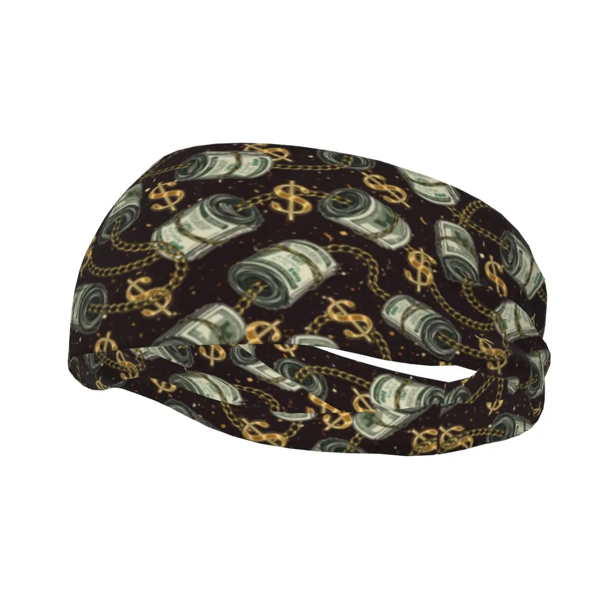 

Sports Headband Portable Hair Band Rolls Of 100 Dollars Bills Gold Chains Hair Wrap Brace Running Exercising Sweatband