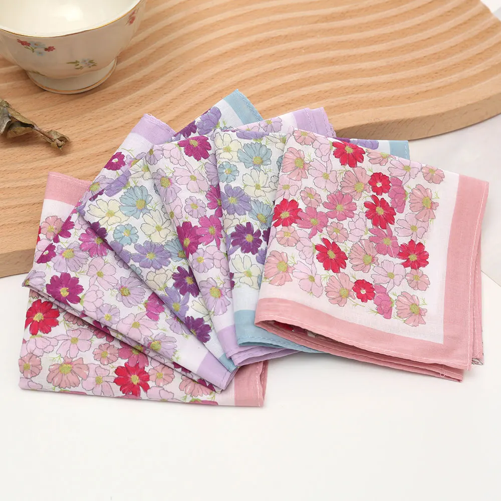 3/6/12 Stück Damen-Baumwolle, einseitig bedrucktes Taschentuch, altmodisch, nostalgisch, dünn, saugfähig, abwischbar, Schweißhand, 43 cm