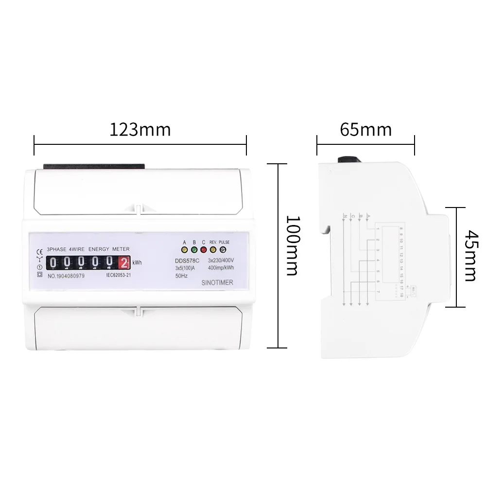 AC380V 100A Three Phase 4 Wire Analog Electronic Energy kWh Meter Counter Power Consumption Measurement 35mm DIN Rail Mounting