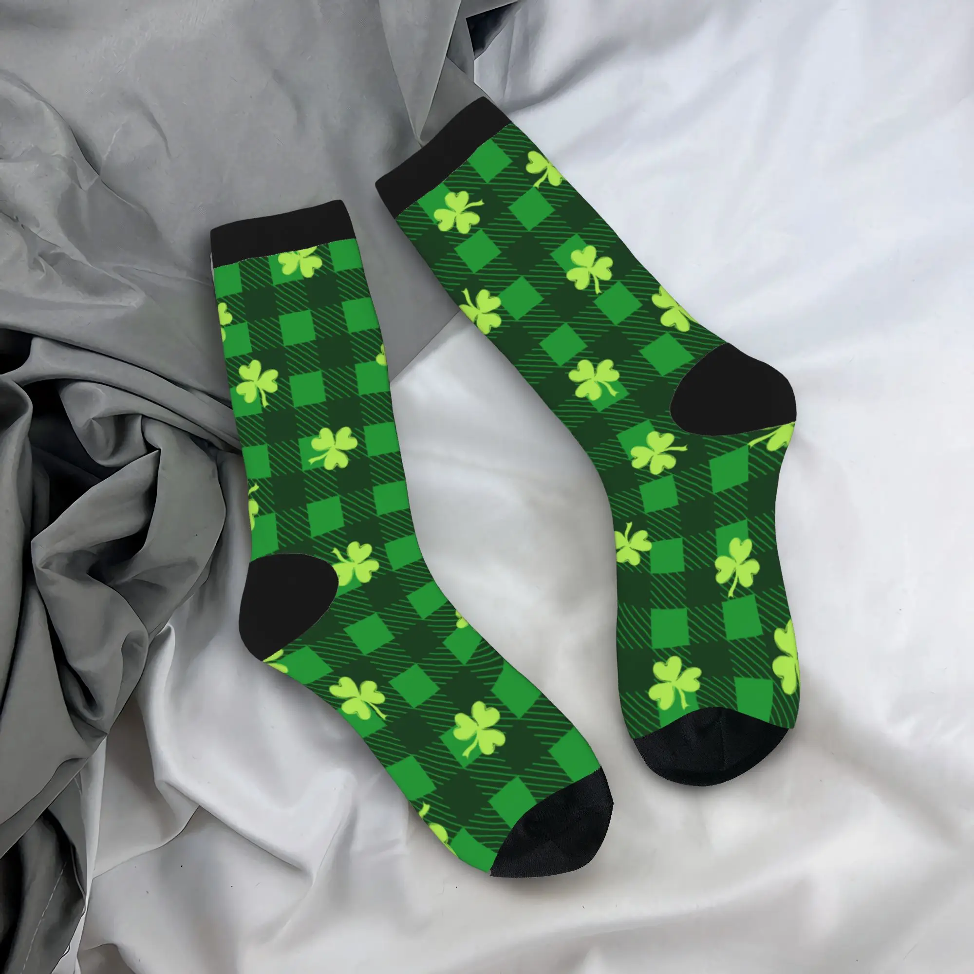 

Male Men Socks Harajuku Saint Patricks Day Four Leaf Clover Sock Skateboard Women's Socks Spring Summer Autumn Winter