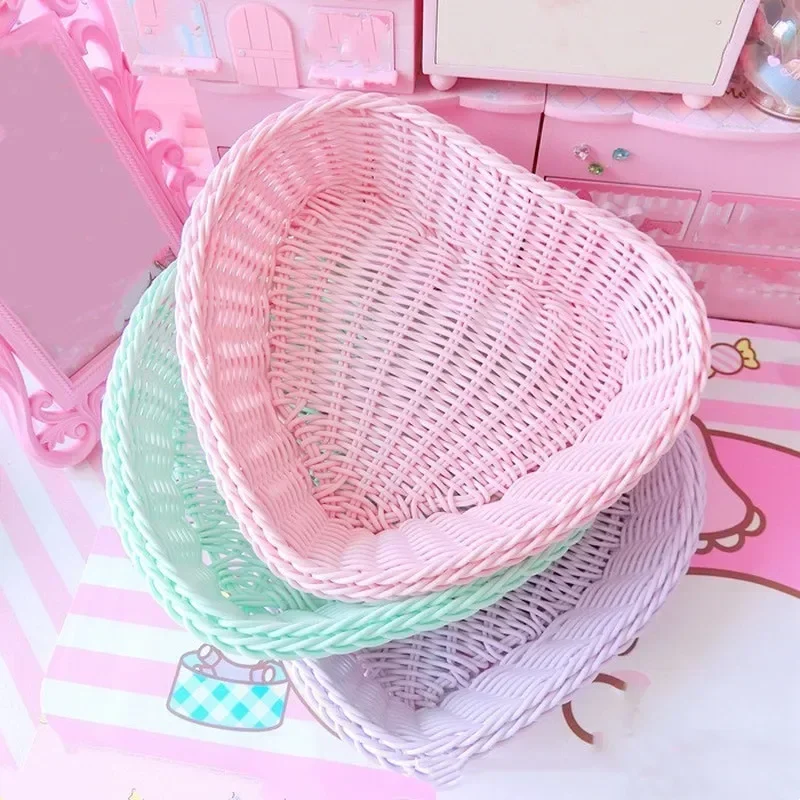 Plastic woven storage box office desk miscellaneous organizer candy color storages boxes two shapes available for household item