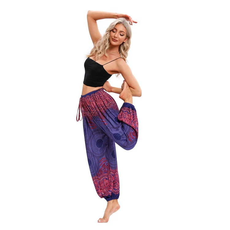 カジュアルヨガパンツ レディース ランタンパンツ 春夏 ルーズフィット プリントシルク l ウエストファッショナブルなスポーツウェア