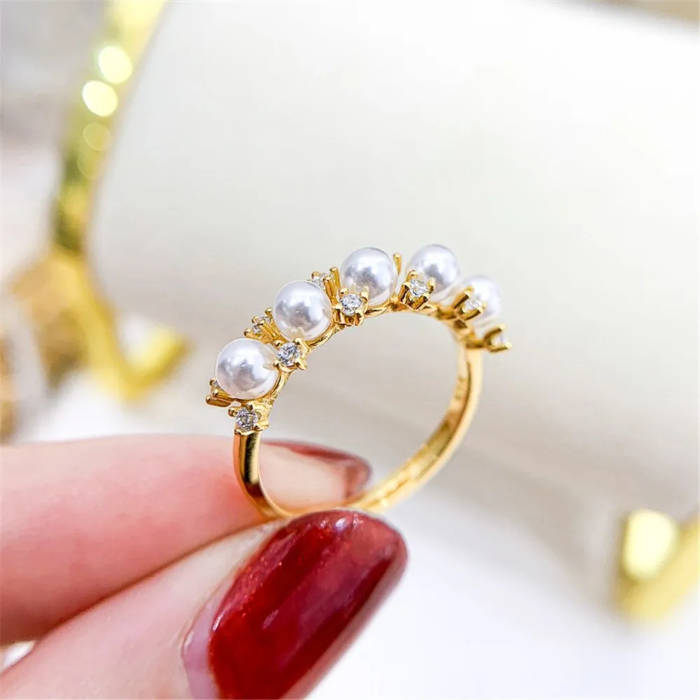 S925 cincin perak murni gadget mutiara DIY tempat kosong modis pemegang perhiasan emas perak cocok untuk 3-5mm bulat Z196