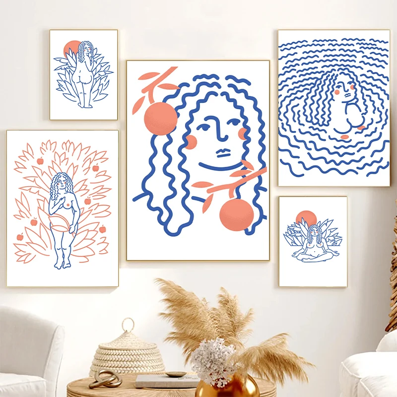 

Абстрактные постеры и принты с изображением женского тела в синих линиях, печать на холсте, современное настенное искусство, картина для гостиной, декор для дома, подарки.