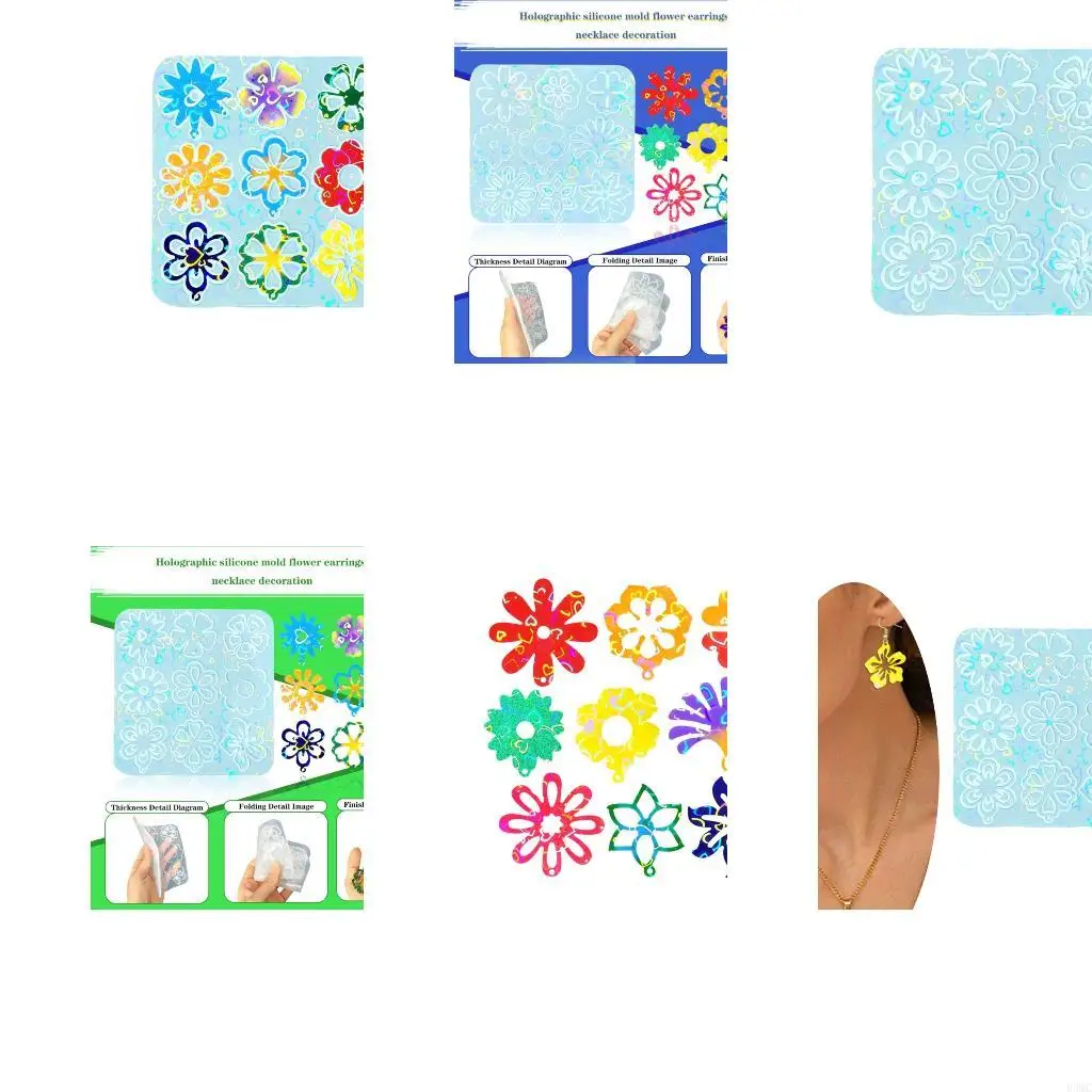 R3MC Holographical Flower Silicone Mold For DIY Resin Crafts Create Rainbow Jewelry With Smooth Surfaces Material