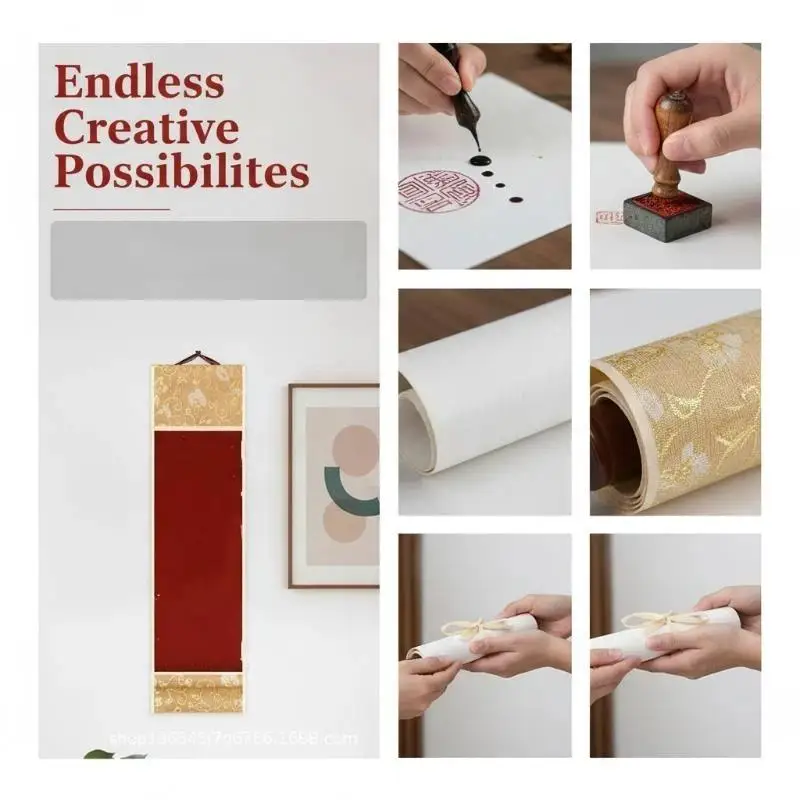 Mini Hanging Scroll Rice Paper Scroll Batik Gilded Blank Mounting Hanging Scroll Brush Calligraphy Decorative