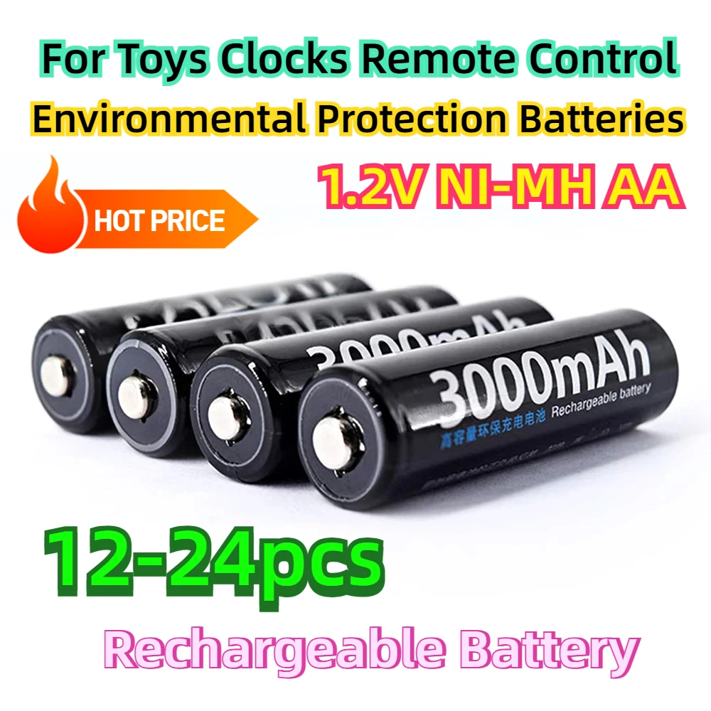 For Environmental Protection Batteries Toys,Clocks,Remote Control 12-24pcs 1.2V NI-MH AA Rechargeable Battery AA Batteries