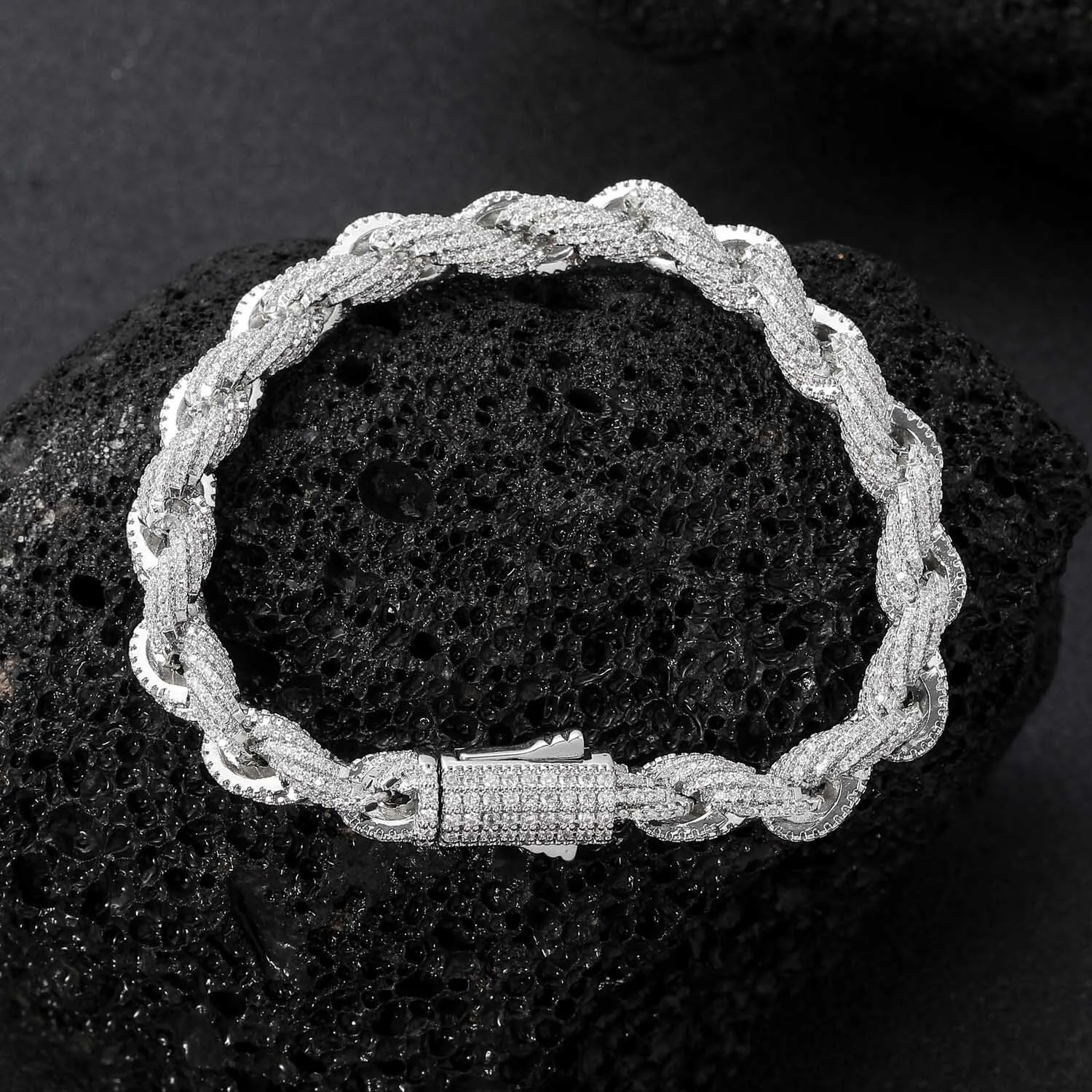 High Quality HipHop Jewelry AAA+ Zircon Rope Cuban Chain Bracelet Hiphop Jewelry