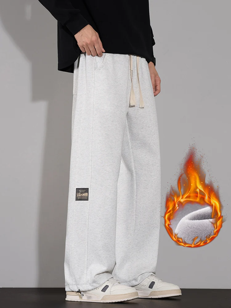 

Winter Straight Casual Pants Fleece Men's Thickened Warm Loose Drawstring Trousers Comfortable Wide-leg Velvet Sweatpants Male