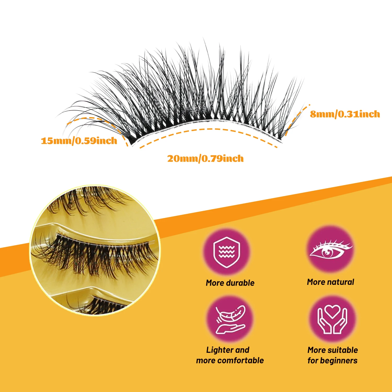 Marks Future 5 Pairs of Mixed Length Fox Eye Lashes, Curly and Slender Lashes, Fluffy Fairy Cat Eye Lashes, Natural Look, Suitable for Beginners, Reusable