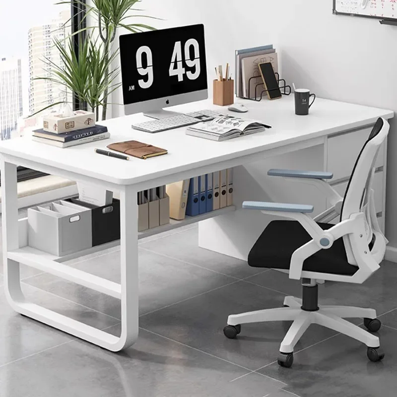 Long Study Office Desk Writing Vanity Standing Legs Reception Computer Desks Shelf Drawers Escritorios De Ordenador Furniture