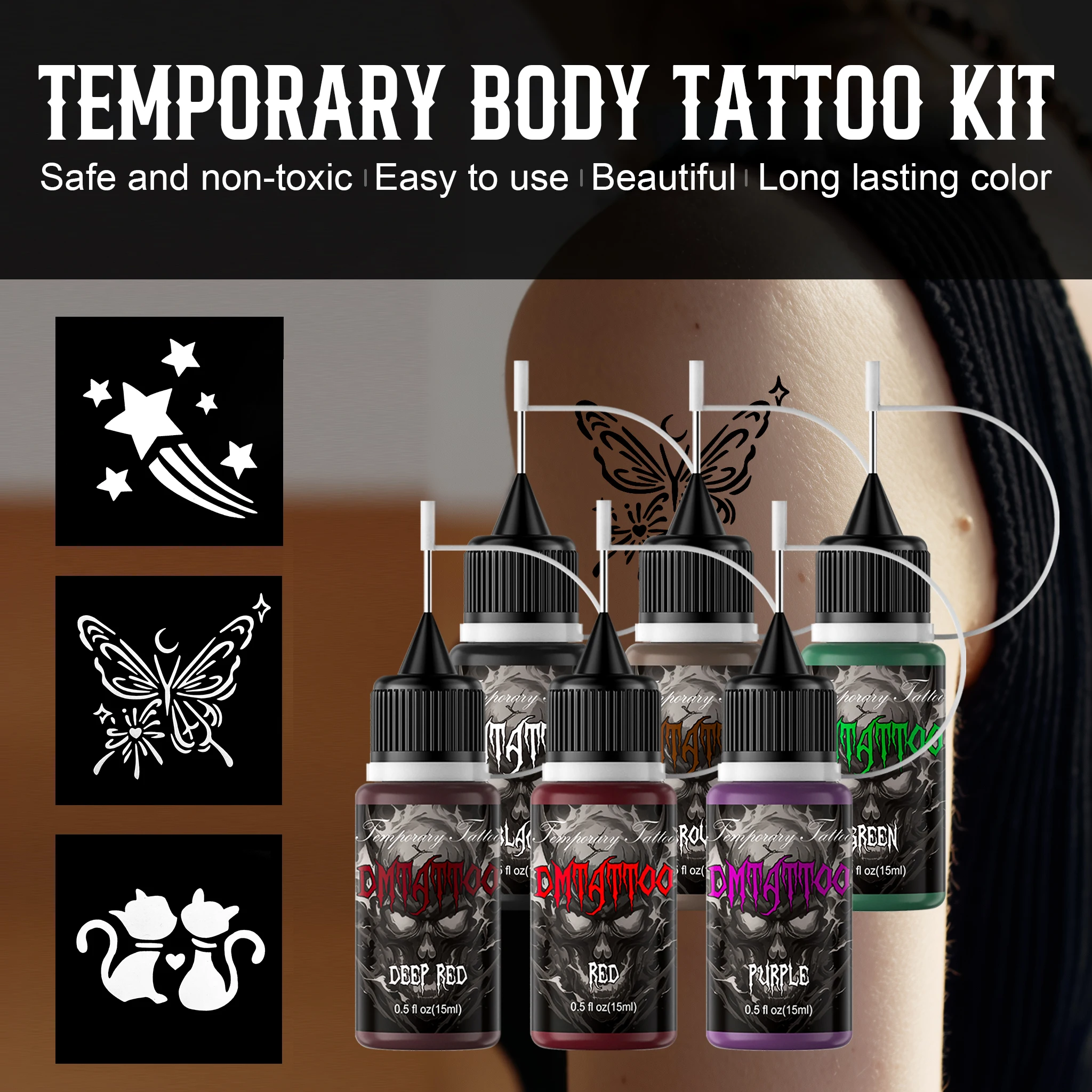 6 Color Waterproof Temporary Tattoo Sticker Flower Bird Butterfly Dreamcatcher Body Arm Sleeve Chest Fake Totem for Women Men