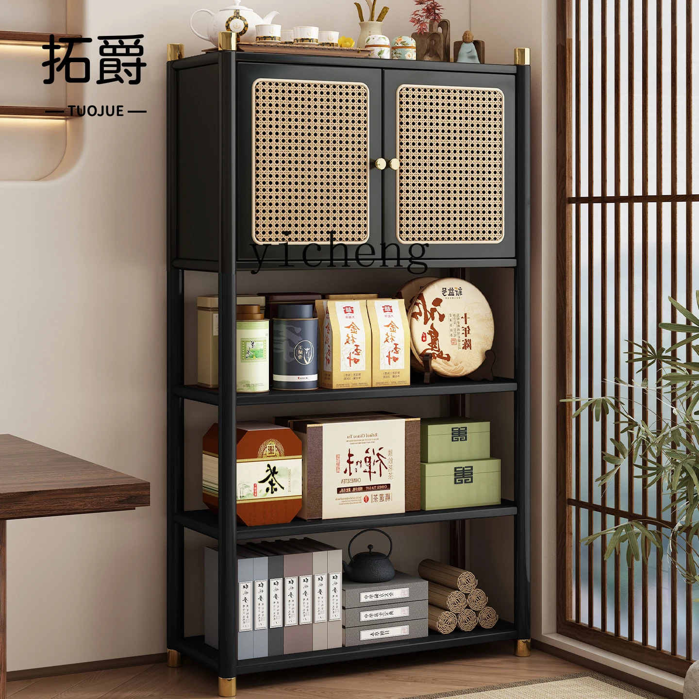 

LX Storage Rack Non-Solid Wood Chinese Style Bogu Rack Display Cabinet for Purple Clay Teapot Placement
