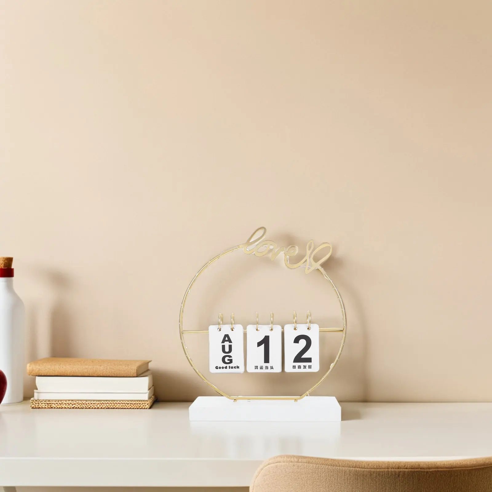 

Wooden Perpetual Desk Calendar Flip Rotatable Design Standing Lamp Romantic Vintage Daily Use Office Home Desk Decoration