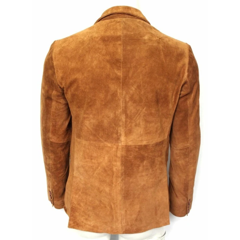 Blazer de cuero de dos botones de gamuza 100% auténtica estilo de oficina para hombre abrigo de prendas de vestir color canela