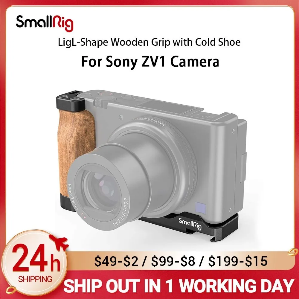 SmallRig ZV1 Camera Vlog Rig L-Shape Wooden Grip with Cold Shoe