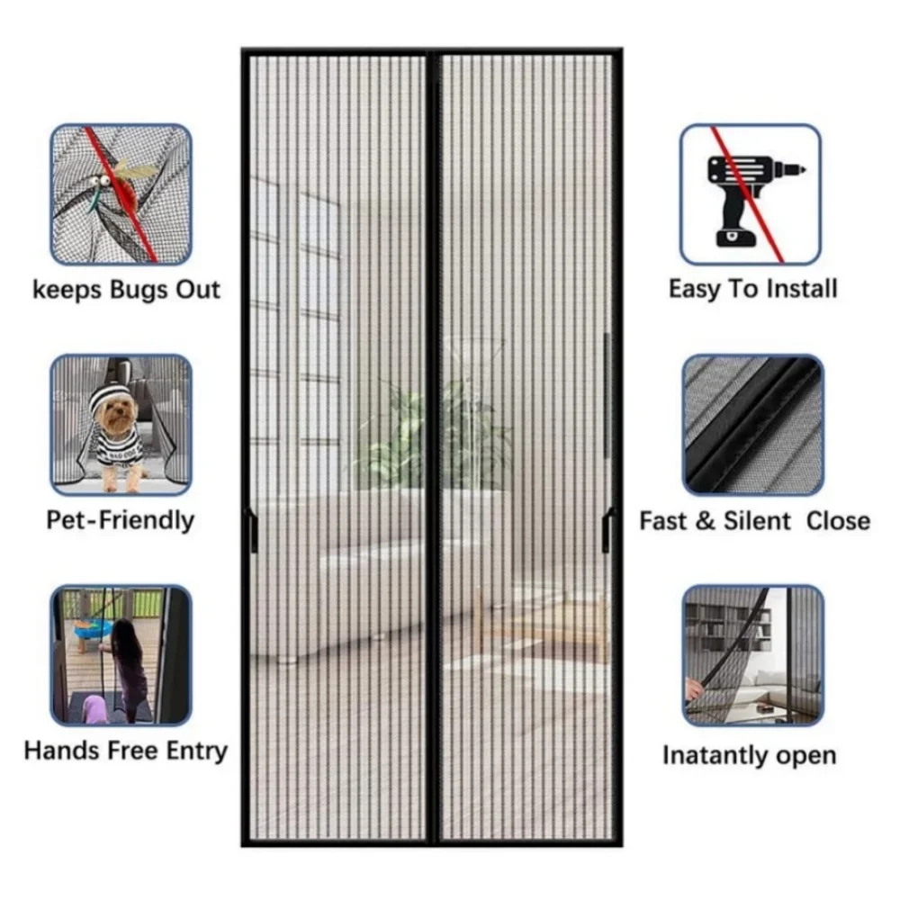 Automatic Closing Door Mesh Curtain Anti Mosquito Netting Door Screen Universal Magnetic Mesh Curtain Ventilation Dustproof Net