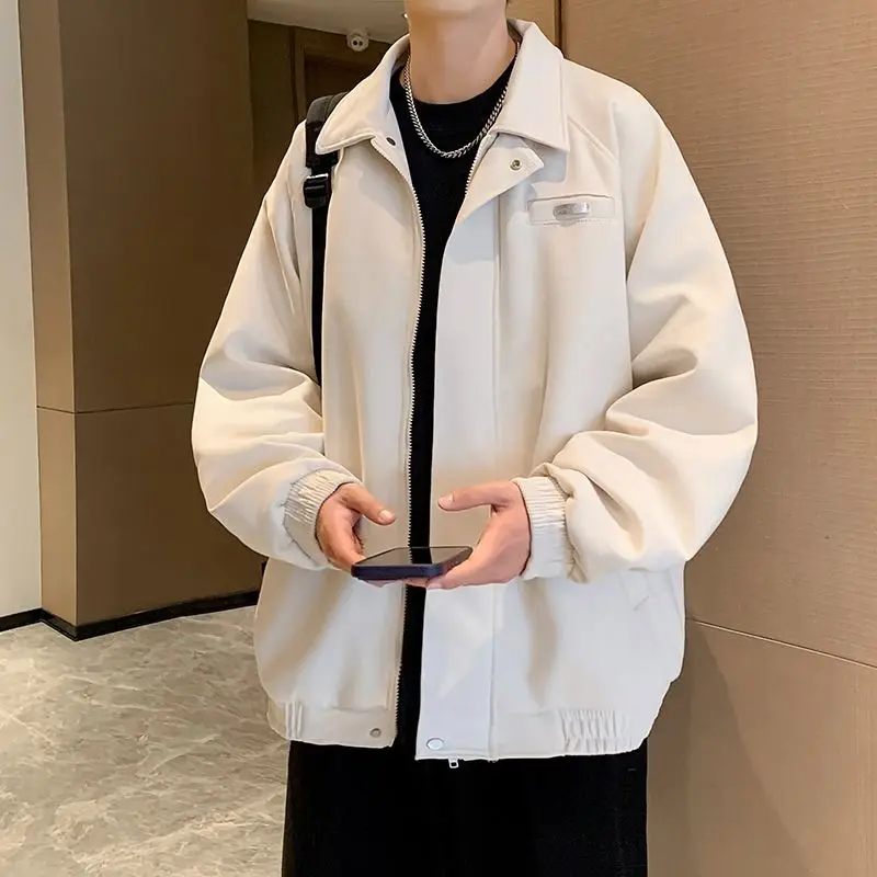 

Happy Double-Sided Collar Loose Fit Jaet for Men Autumn Winter 2024 New Heavyweight Casual Outerwear Polyester Fiber