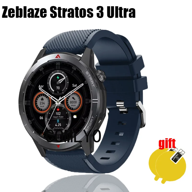 For Zeblaze Stratos 3 Ultra Smart Watch Strap Women men Band Silicone Replacement Bracelet Sports Belt Screen Protector Film