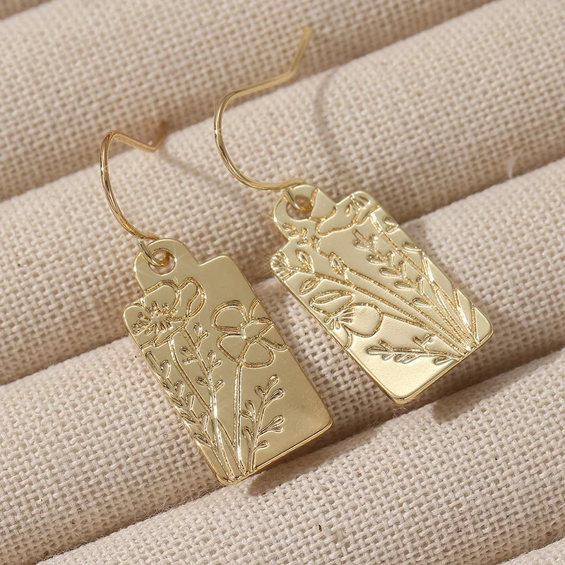 أقراط بسيطة مختومة يدويًا - أقراط نباتية - أقراط متدلية صغيرة - هدايا للنساء