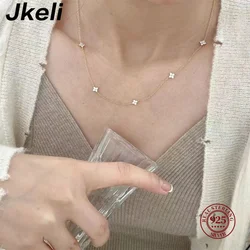 Jkeli 925 Lucky Clover Necklace Four Leaf Certified Choker Pendant Solid Sterling Silver Women's Charm Fine Jewelry Wedding Gift