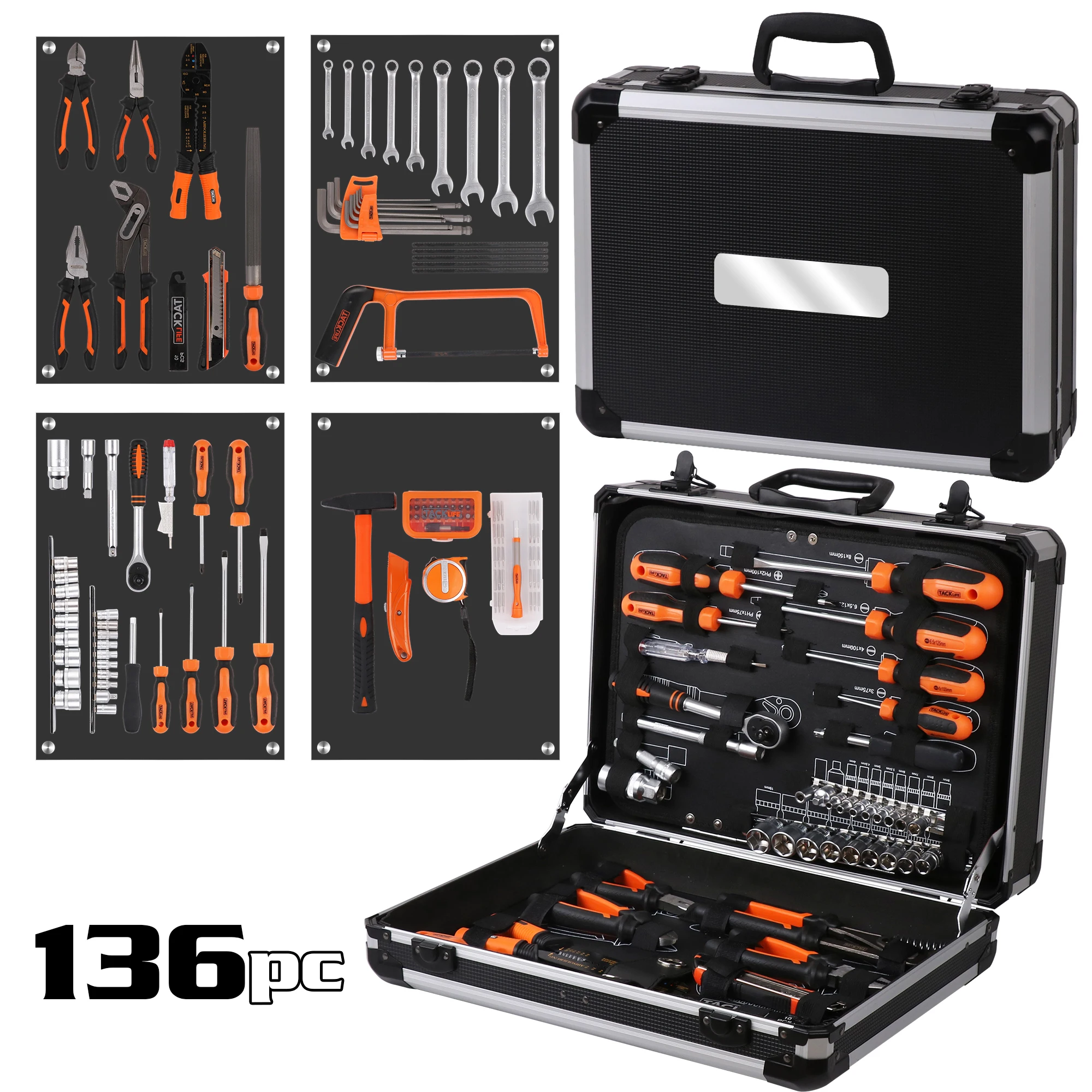 

136PCS Hand Tool Box Set In Aluminum Tool Case Kit