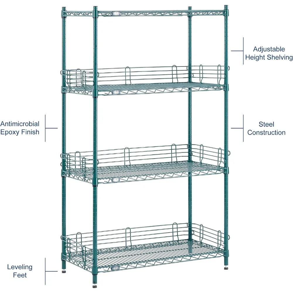 رفوف سلكية مطلية بالإيبوكسي الأخضر، 72 عريضة × 18 عميقة × 74 رف تخزين عالي التحمل #6