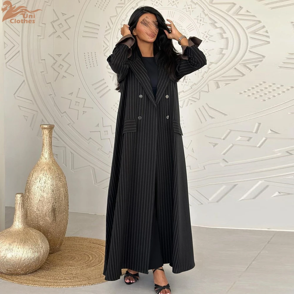 Uni Ramadan Muslim Women's Striped stylish Open abaya Elegant Casual Dresses Dubai Folds Sleeve Kaftan