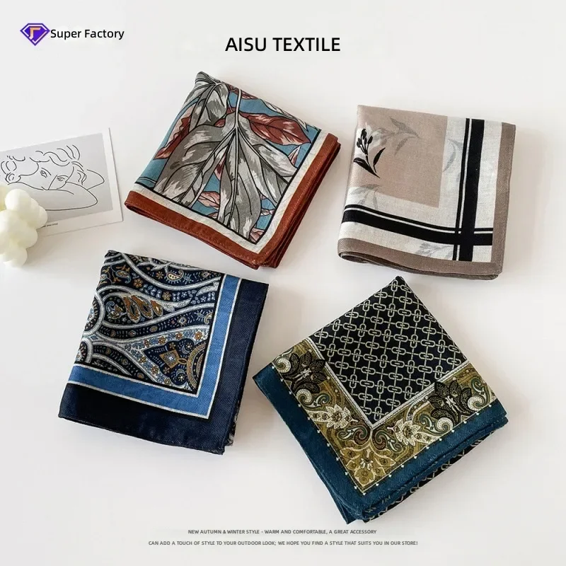 

2026 Autumn Winter Double-Sided Herringbone Silk Scarf 60cm Women Printed Small Square Decorative Shawl Scarf Wholesale