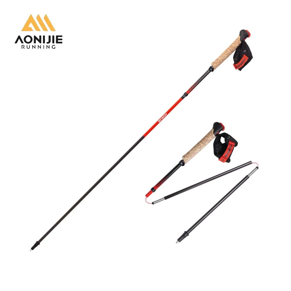 AONIJIE E4218 Carbon Fiber Professional Trail Running Hiking Sticks with Cork Grip Lightweight Foldable Adjustable Walking Poles