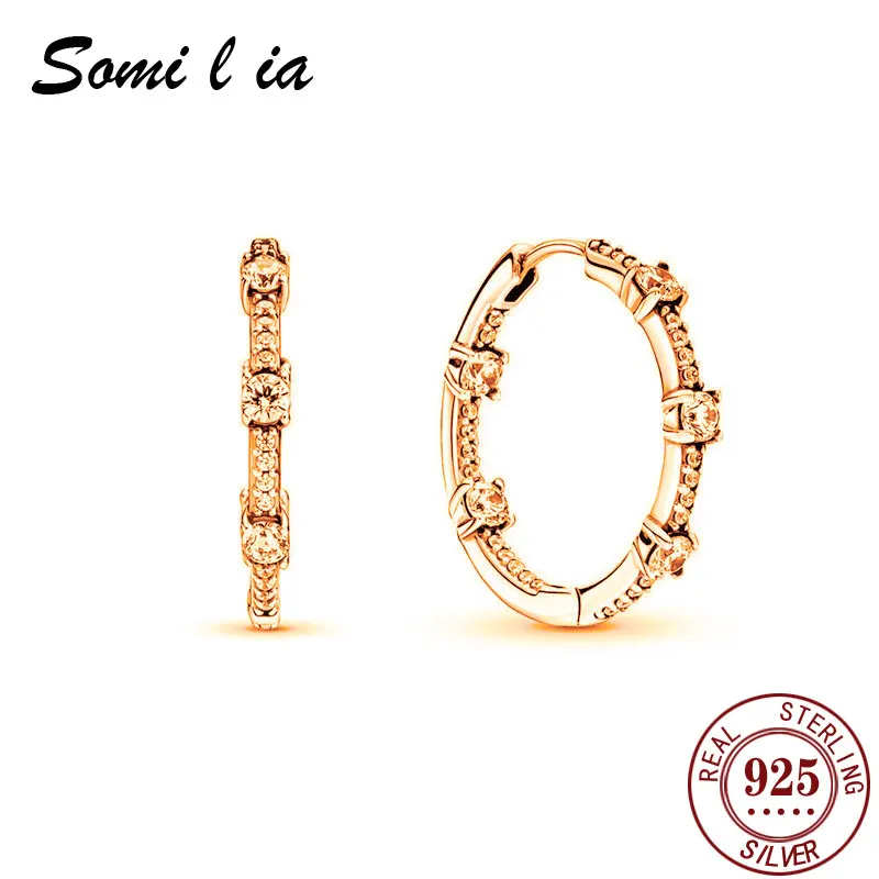 

SOMILIA 18K Gold Plate Hoop Earrings For Women 925 Sterling Silver Simple Classic Ladys Earring Cерьги Kольца weddingJewelry