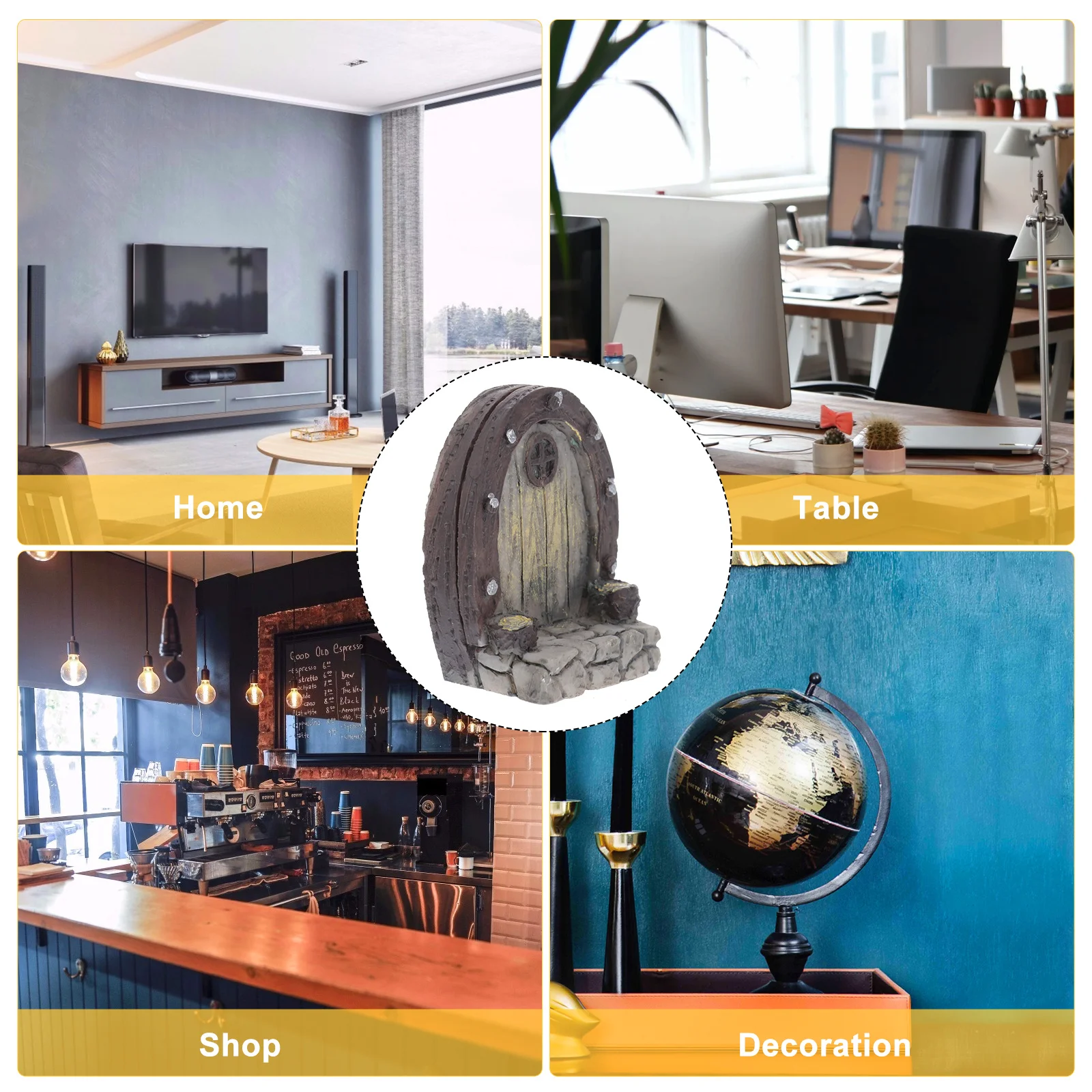 

5Pcs Mini Garden Furniture Resin Door Ornament Micro Landscape Decor Creative Wood Simulation Design for Indoor Outdoor Brown