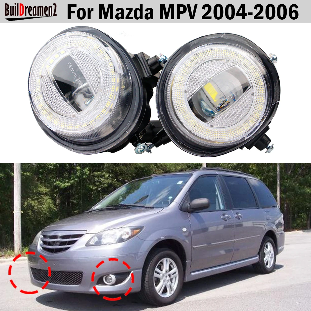 2 Pieces LED Fog Light Angel Eye DRL For Mazda MPV 2004 2005 2006 30W 8000LM Car External Fog Lamp Daylight H11 High Bright