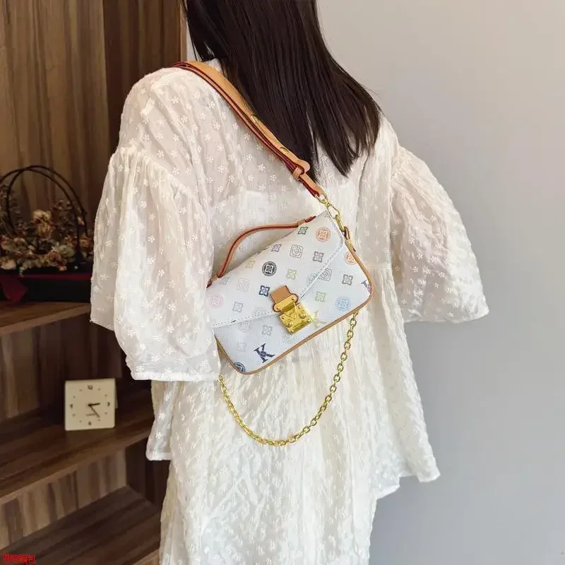 خمر قفل حقيبة مربعة كتلة اللون محفظة الكتف للنساء المطبوعة سلسلة حزام Crossbody حمل حقيبة المتخصصة حقيبة رافعة أنيقة ​