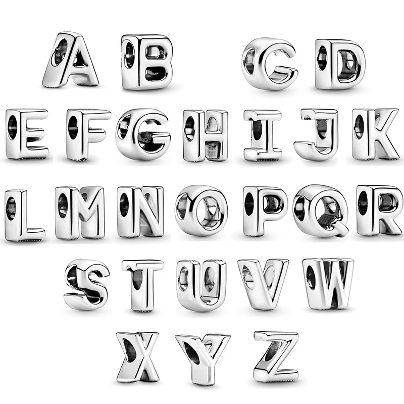 Exquisite Gold 26 of Them English Alphabet Beads 925 Sterling Silver Charm For Women Necklace Bracelet  Accessories DIY Jewelry