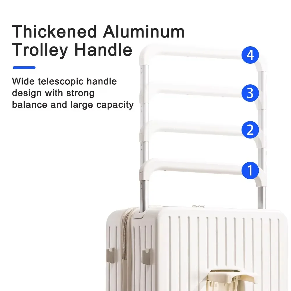 حقيبة فتح أمامية من سبائك الألومنيوم بعجلات واسعة وحقيبة سفر عالية السعة مع عجلة وقابس شحن USB #3