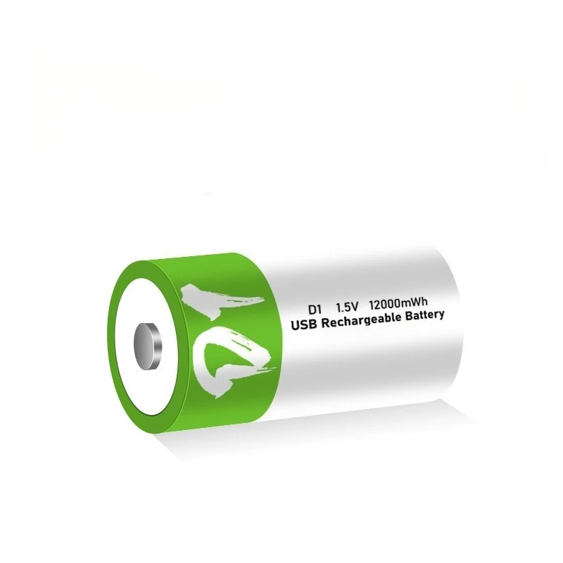 1.5V 12000mWh D Size Rechargeable Lithium Battery with Type-C charging cable For Flashlight Gas stoves and Water Heaters