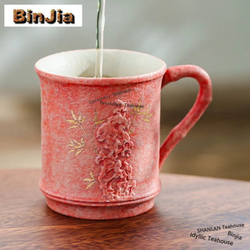 105ml Sakura Pink Bamboo Taihu Lake Stone Teacup Handmade Tea Bowl Mug Tea-tasting Fragrance Cup Chazhan Master Cups Drinkware