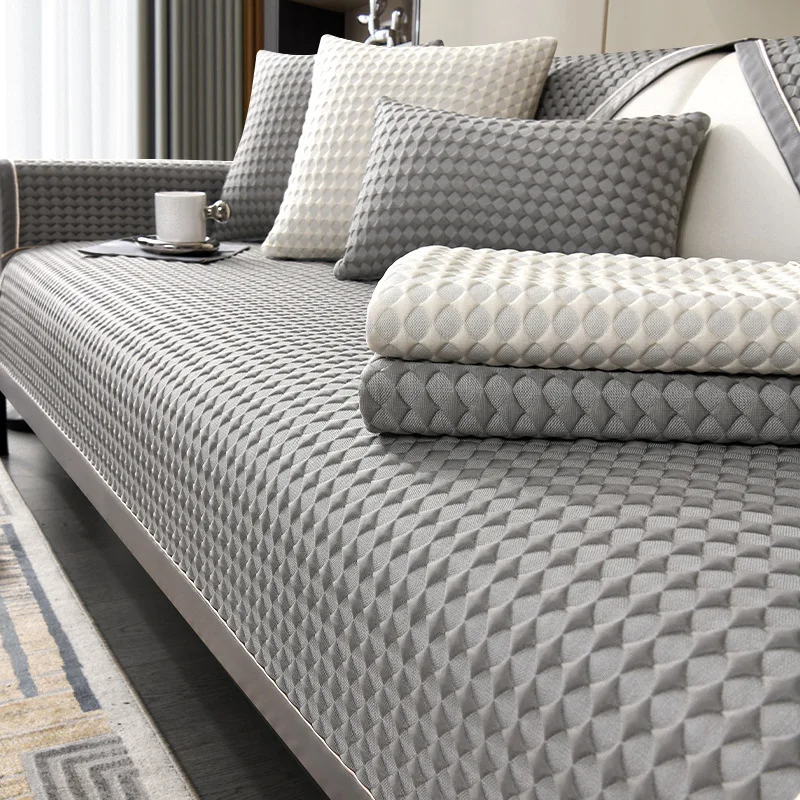 Ice Silk Sofa Cover Mat Summer Cool Feeling Rhombus Decor Seat Pad Couch Cushion L Shaped Corner Solid Color Sofa Slipcovers