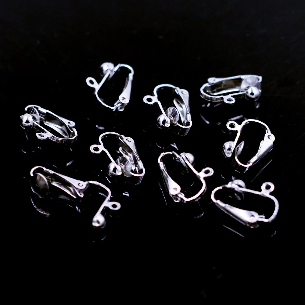 100Pcs Earring Clips Fashion Jewelry Making Findings Silver Tone Copper 17x14mm