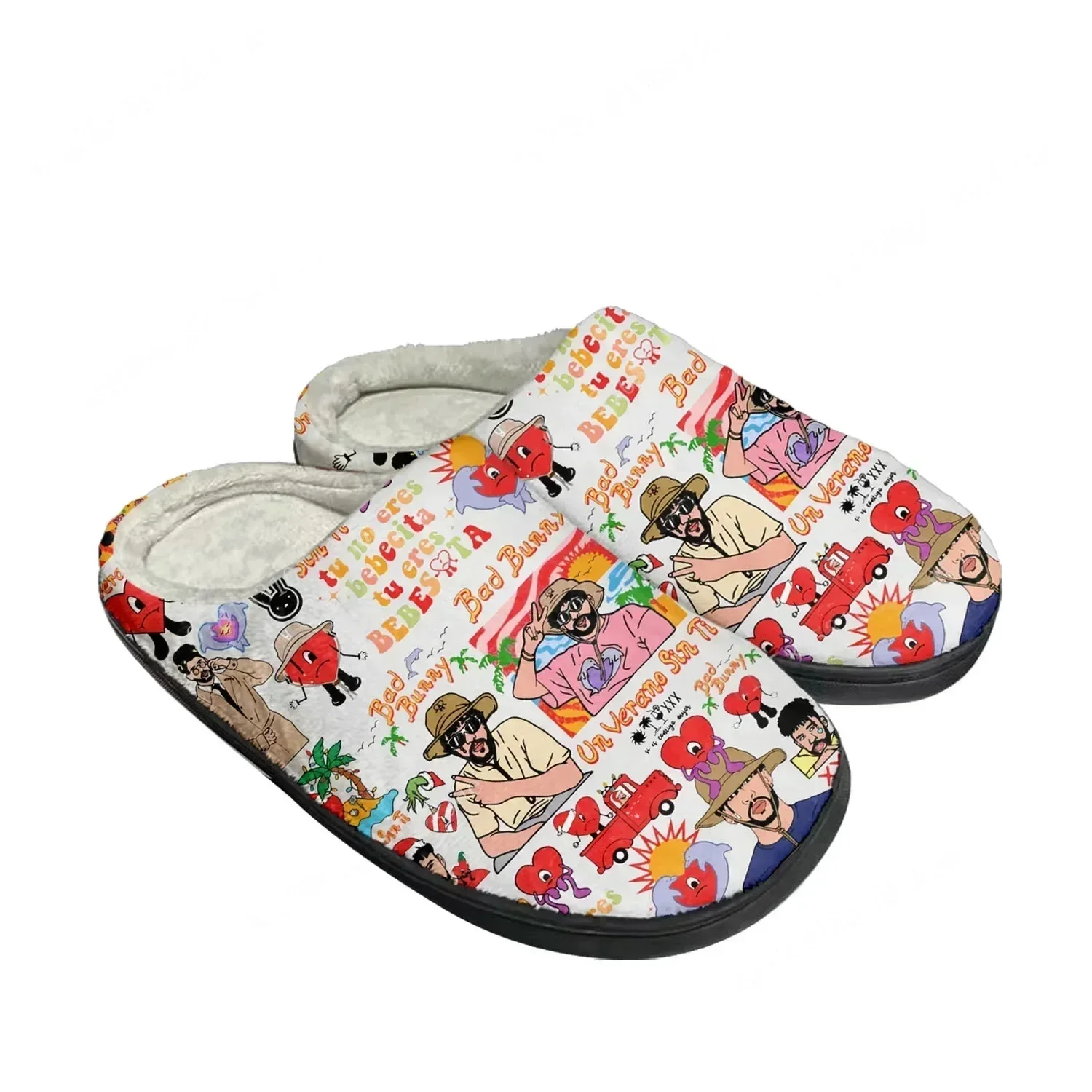 

Теплые домашние тапочки Bad Bunny в стиле хип-хоп для мужчин и женщин, плюшевые, повседневные, для спальни, с индивидуальным дизайном