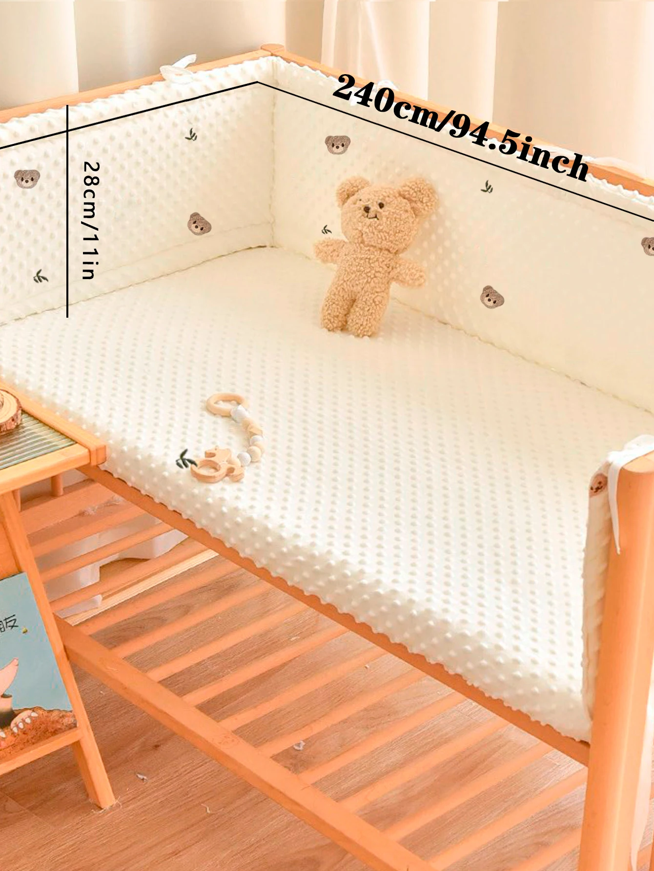Embroidered Leaf Design Baby Crib Bumper 60/120/200/240cm Multi-Size Newborn Anti-Collision Soft Bed Guard Mattress Protector Cover image 3