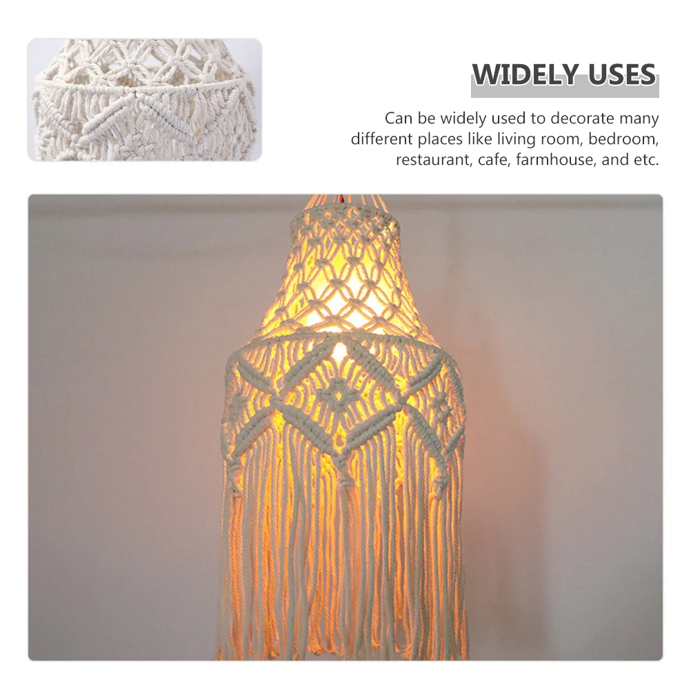 

Bohemian Macrame Lamp Shade Handwoven Tassel Ceiling Light Cover Woven Lampshade for Home Decor Living Room Bedroom