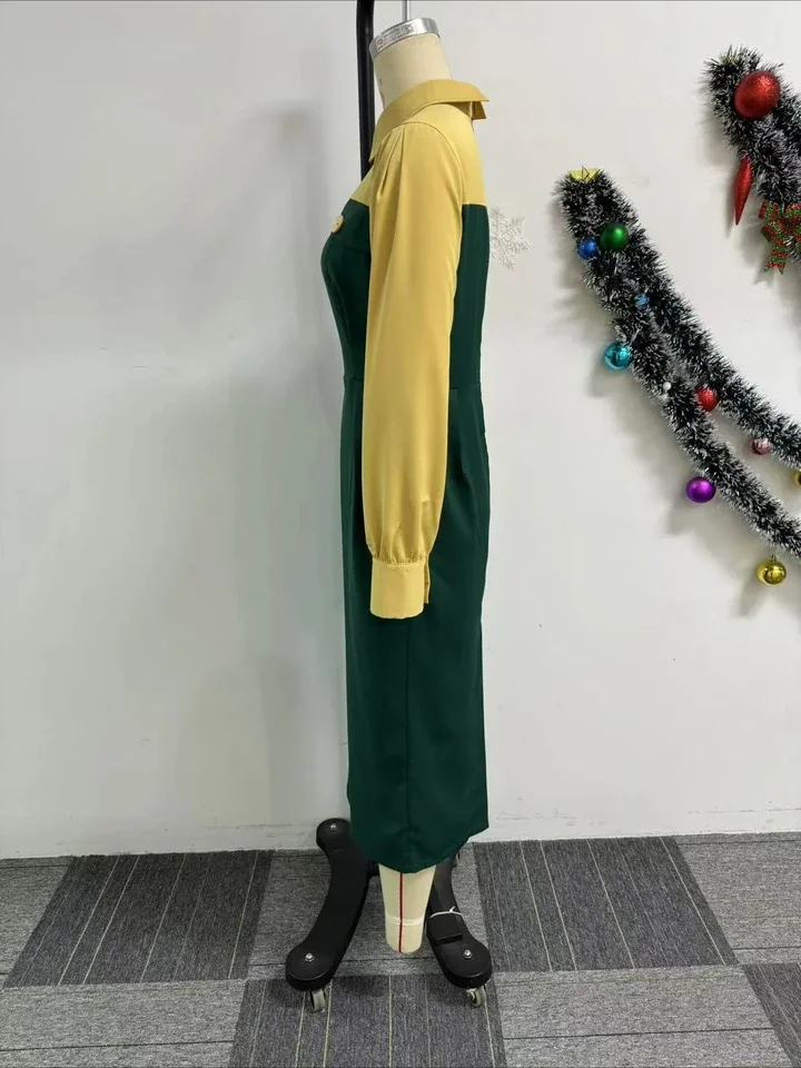 Fashion Women Long Sleeve Turn-down Collar Shirt Maxi Dress  African OL Work Night Club Party Street Long Dresses